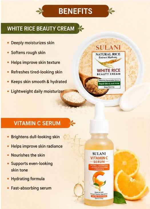 SULANI White Rice Beauty Cream 28gm & Vitamin C Serum 30ml