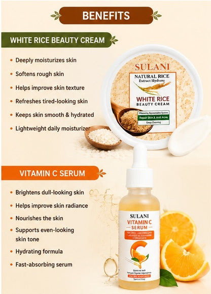 SULANI White Rice Beauty Cream 28gm & Vitamin C Serum 30ml
